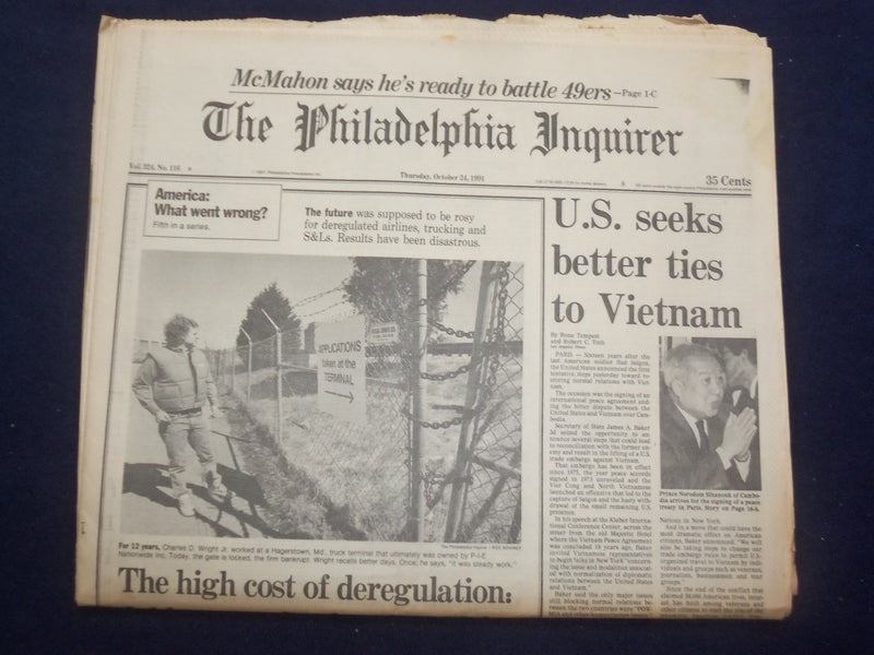 1991 OCTOBER 24 PHILADELPHIA INQUIRER-U.S. SEEKS BETTER TIES TO VIETNAM- NP 7143