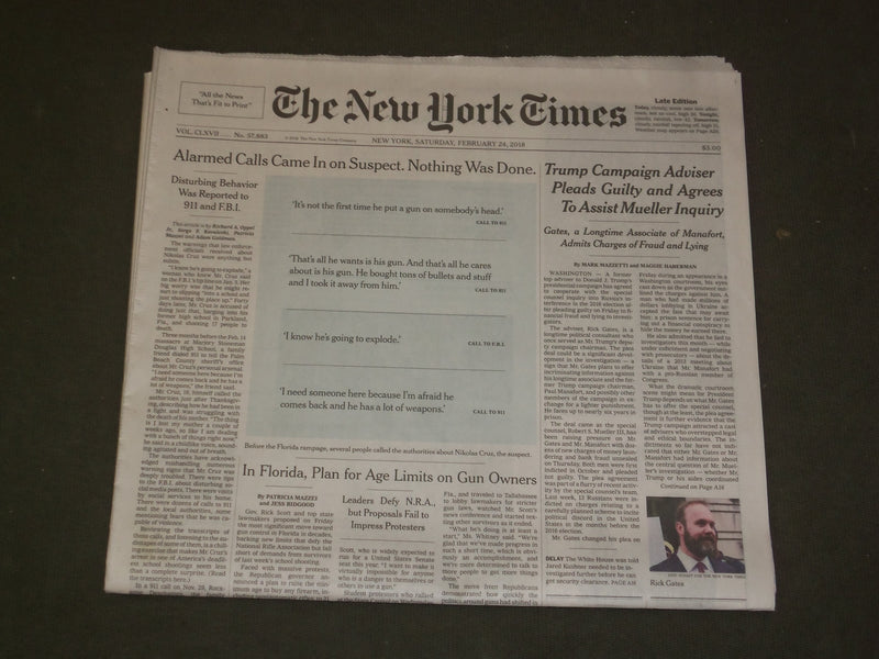 2018 FEBRUARY 24 NEW YORK TIMES - RICK GATES PLEADS GUILTY & TO ASSIST MUELLER