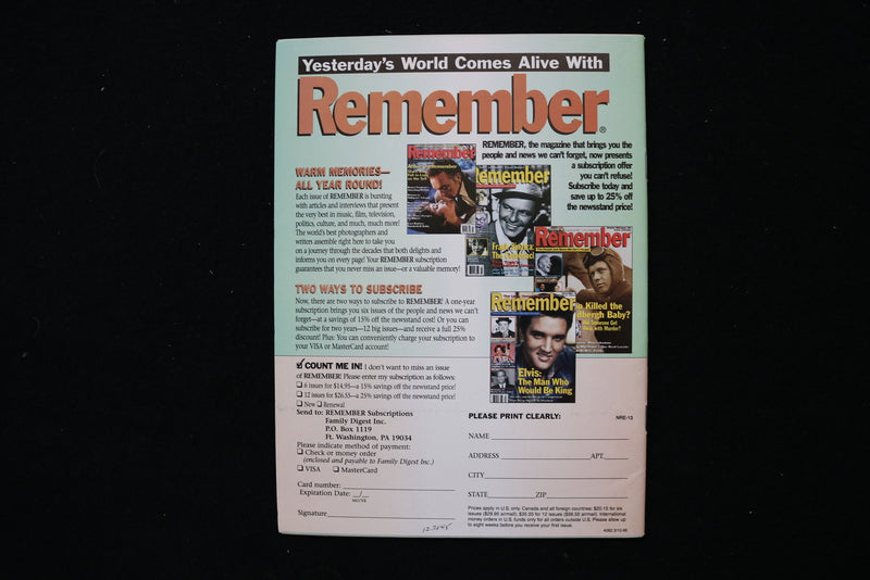 1996 FEBRUARY REMEMBER MAGAZINE - AUDREY HEPBURN COVER - E 24173