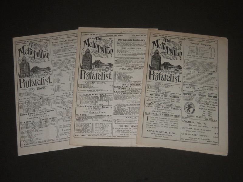 1902-1903 METROPOLITAN PHILATELIST MAGAZINE LOT OF 3 DIFFERENT - J 2449