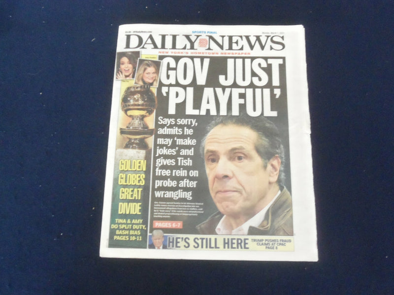 2021 MARCH 1 NEW YORK DAILY NEWS NEWSPAPER - GOV. CUOMO ADMITS TO 'MAKING JOKES'