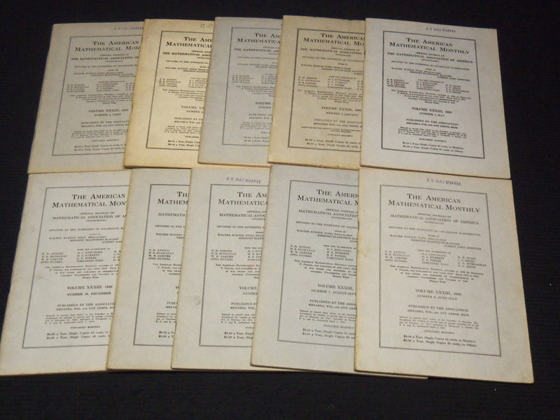 1926 THE AMERICAN MATHEMATICAL MONTHLY MAGAZINE LOT OF 10 -COMPLETE YR - WR 277F