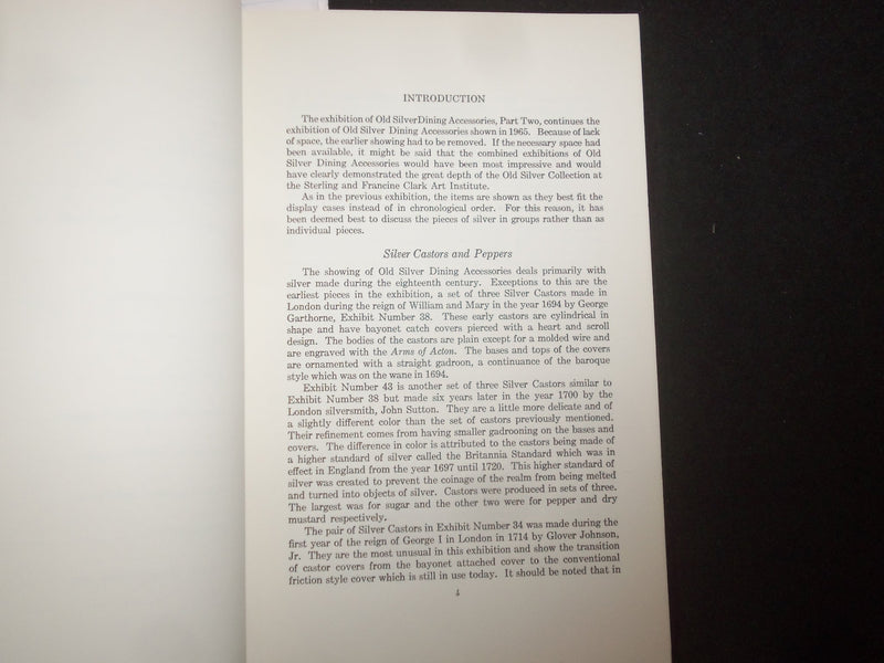 1966 OLD SILVER DINING ACCESSORIES SOFTCOVER BOOK - CLARK ART INSTITUTE - J 9862