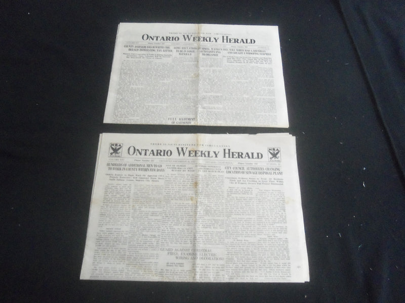 1933 JAN 19 & DEC 11 ONTARIO (CA) WEEKLY HERALD NEWSPAPER - LOT OF 2 - NP 5761