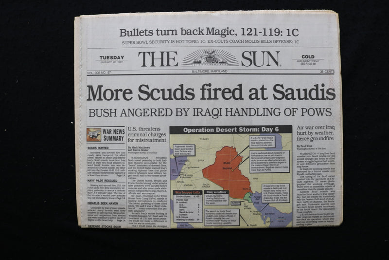 1991 JAN 22 THE SUN NEWSPAPER - BALTIMORE, MD - SCUDS FIRED AT SAUDIS - NP 8907