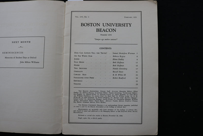 1931 FEBRUARY BOSTON UNIVERSITY BEACON - SAMUEL WAXMAN - LOT OF 2 - K 2214