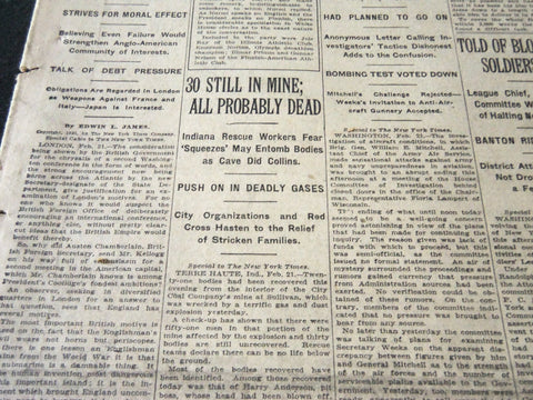 1925 FEBRUARY 22 NEW YORK TIMES - 30 STILL IN MINE PROBABLY DEAD - NT 5453