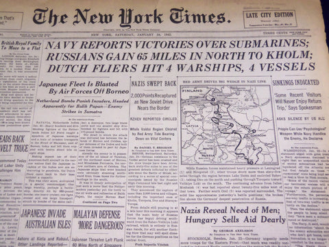 1942 JANUARY 24 NEW YORK TIMES RUSSIANS GAIN 65 MILES IN NORTH TO KHOLM - NT 904