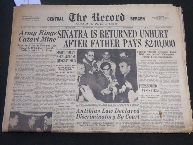 1963 DEC 11 THE RECORD NEWSPAPER - SINATRA IS RETURNED UNHURT - NJ - NP 2415