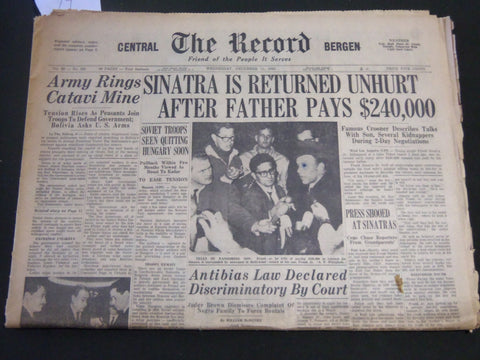 1963 DEC 11 THE RECORD NEWSPAPER - SINATRA IS RETURNED UNHURT - NJ - NP 2415