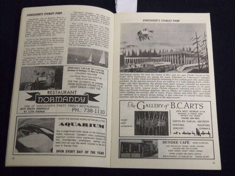 1967 GREATER VANCOUVER VISITORS SHOPPING & ENTERTAINMENT GUIDE BOOK - J 8195