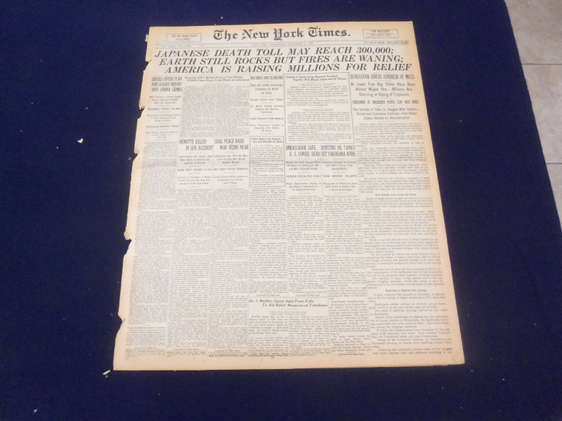 1923 SEP 5 NEW YORK TIMES - JAPANESE DEATH TOLL MAY REACH 300,000 - NT 9349