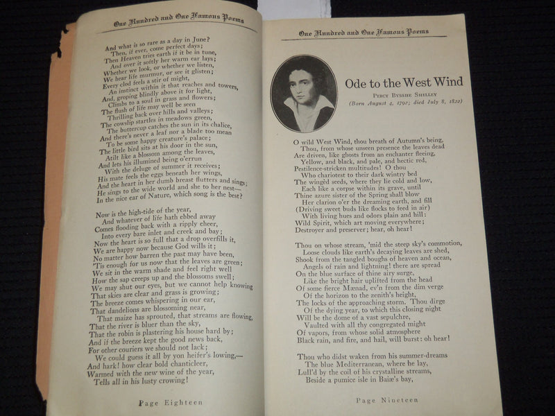 1929 ONE HUNDRED AND ONE FAMOUS POEMS BOOK BY ROY COOK - J 7384