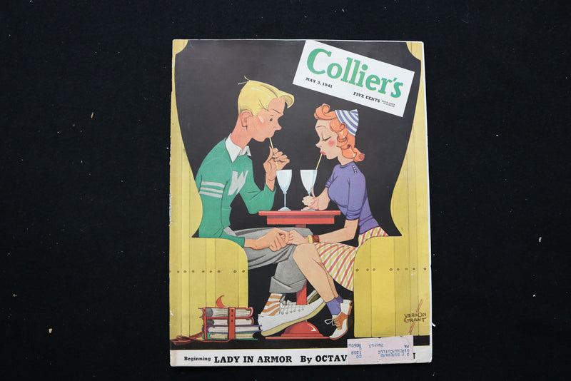 1941 MAY 3 COLLIER'S MAGAZINE - A BOY & GIRL DRINKING SODAS COVER - E 11031