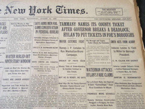 1925 AUGUST 12 NEW YORK TIMES - TAMMANY NAMES ITS COUNTY TICKET - NT 5430