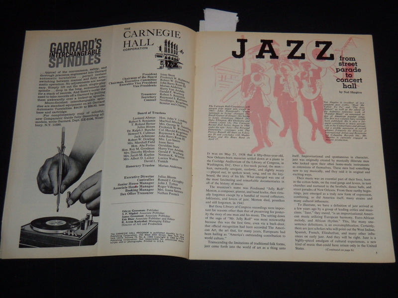 1966-1967 CARNEGIE HALL DIAMOND JUBILEE PROGRAM - 75TH SEASON - J 8920