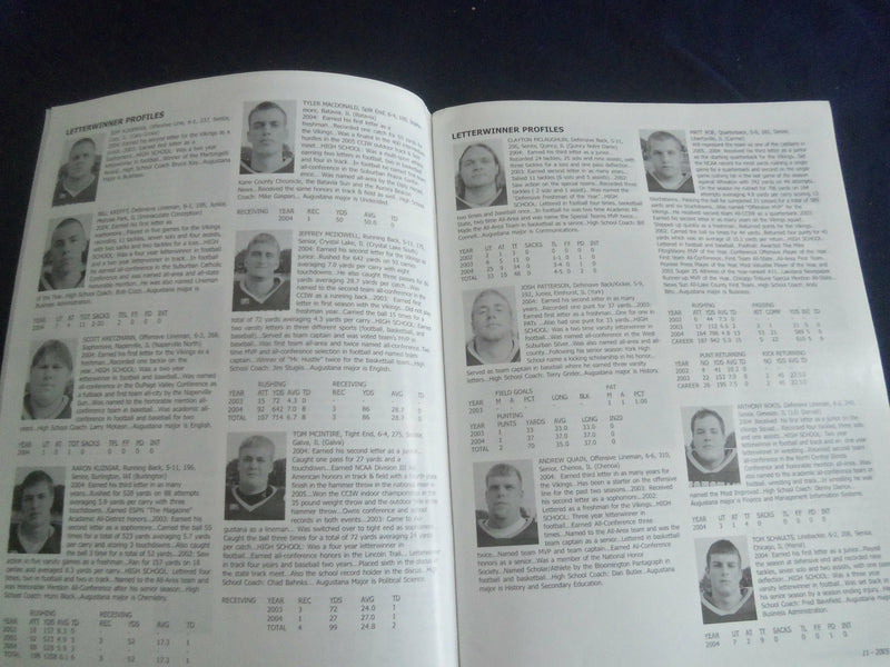 2005 SEP 3 FOOTBALL PROGRAM - AUGUSTANA UNIV VS CENTRAL OF IOWA DUTCH - SP 1216I