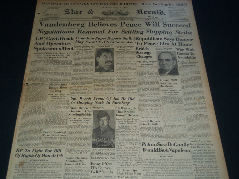 1946 OCT 20 PANAMA STAR & HERALD NEWSPAPER - SGT. WOODS PROUD OF JOB - NT 7541