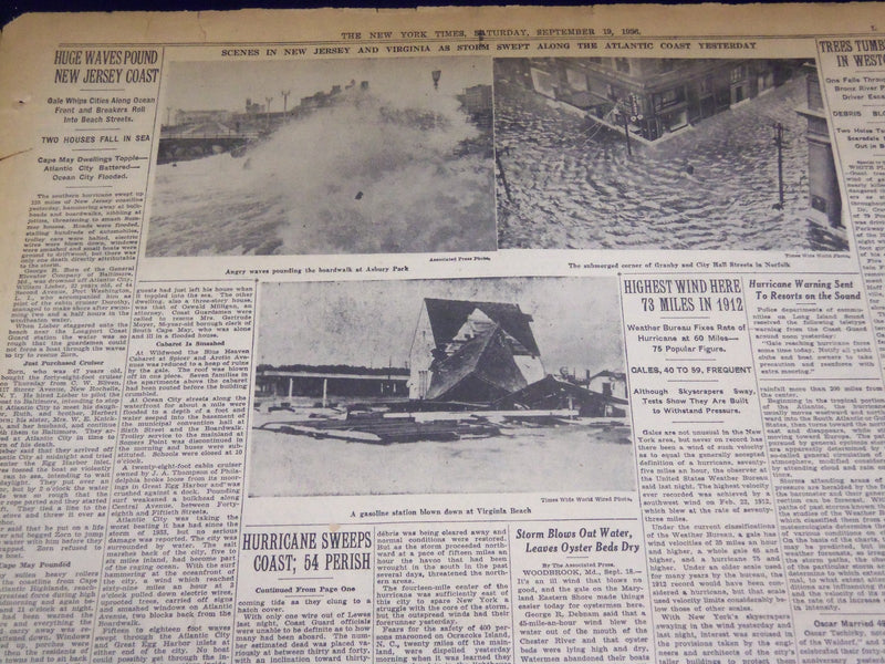1936 SEPT 19 NEW YORK TIMES - 54 LINES LOST HURRICANE SWEEPS ATLANTIC - NT 2064