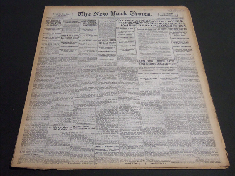 1920 JULY 9 NEW YORK TIMES - COX AND WILSON REACH FULL ACCORD - NT 6752