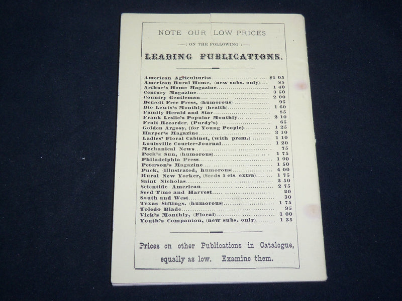 1884 NATIONAL CLUB LIST BOOK - NEWSPAPERS & MAGAZINES AT WHOLESALE RATES- J 6761