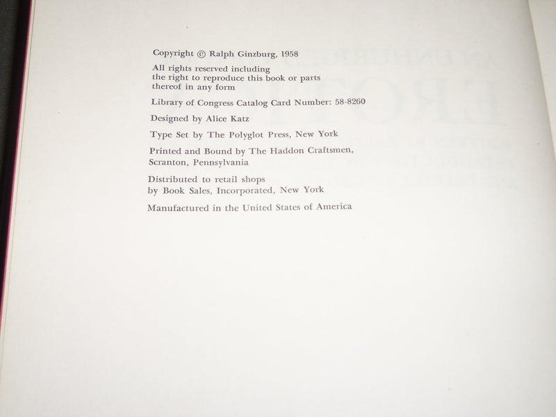 1958 AN UNHURRIED VIEW OF EROTICA BOOK BY RALPH GINSBURG - KD 4927