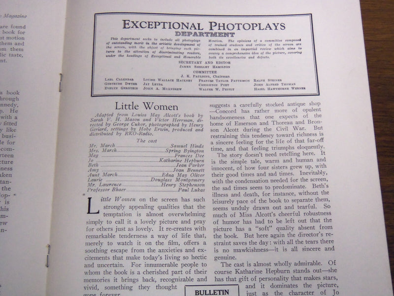 1933 DECEMBER NATIONAL BOARD OF REVIEW MAGAZINE - KATHARINE HEPBURN - K 1143