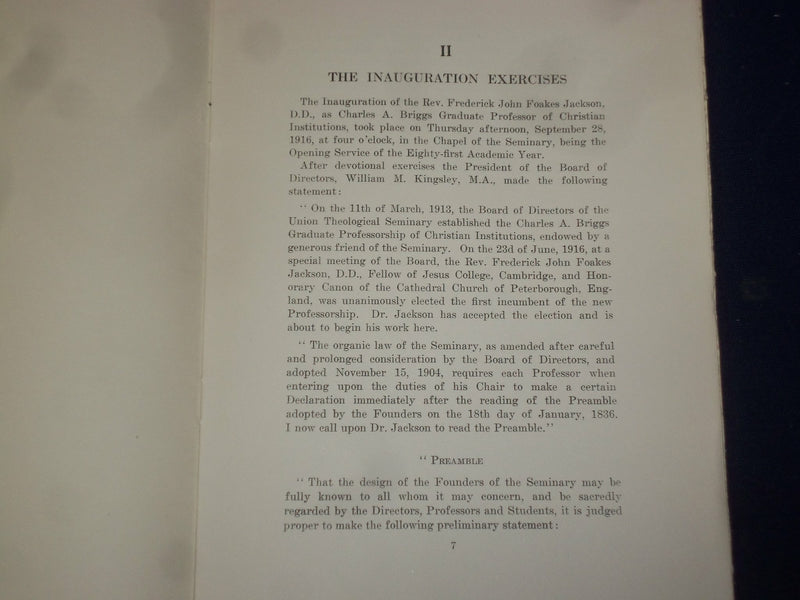 1916 REV. FOAKES JACKSON ADDRESS - UNION THEOLOGICAL SEMINARY - J 4526