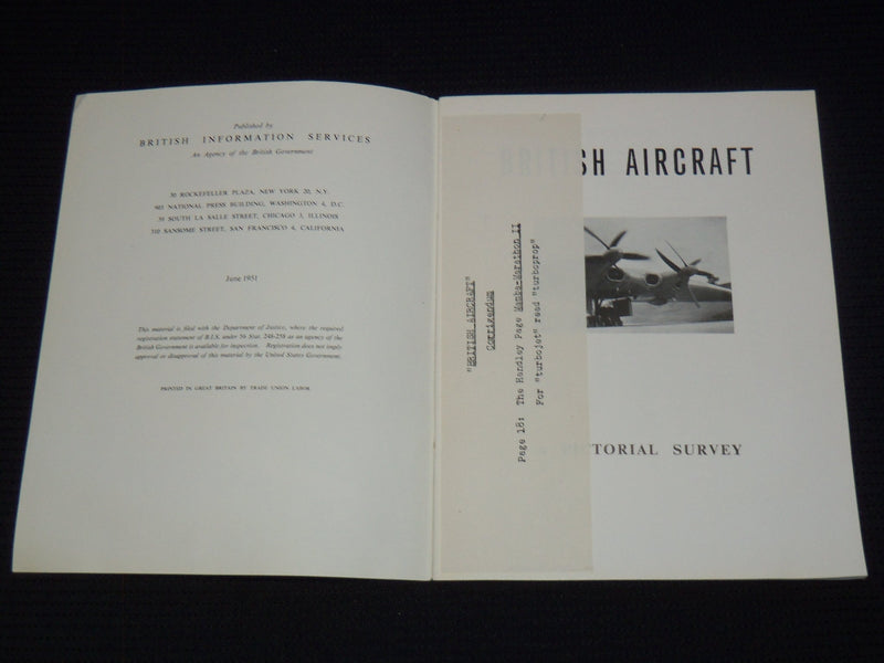 1951 BRITISH AIRCRAFT A PICTORIAL SURVEY BOOK - J 8003