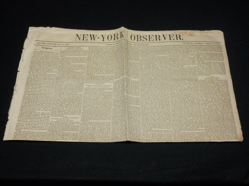 1842 MAY 21 NEW YORK OBSERVER NEWSPAPER - AMERICAN EDUCATION SOCIETY - NP 4845