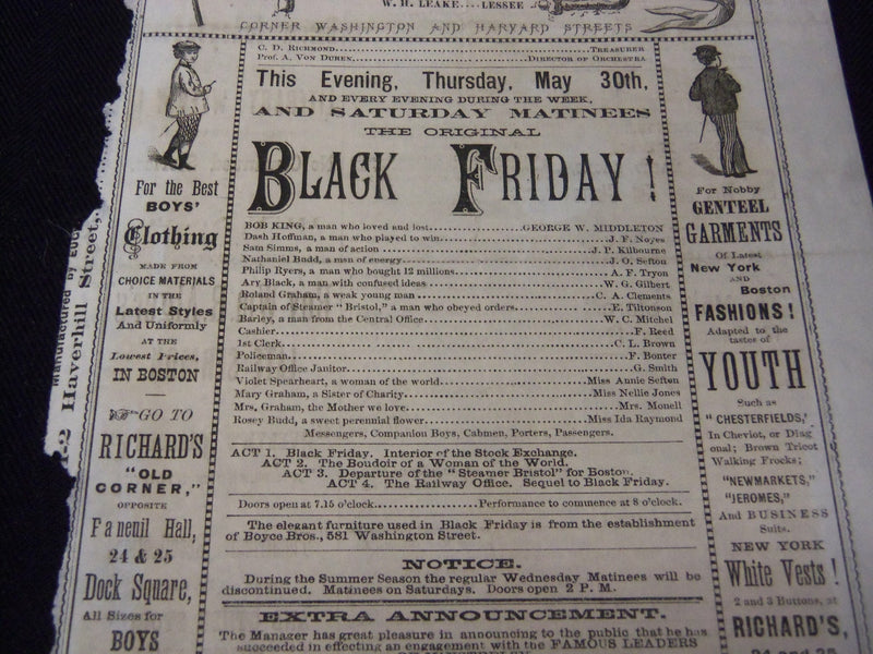 1872 ST. JAMES THEATRE HANDBILLS LOT OF 2 - BLACK FRIDAY - J 5391