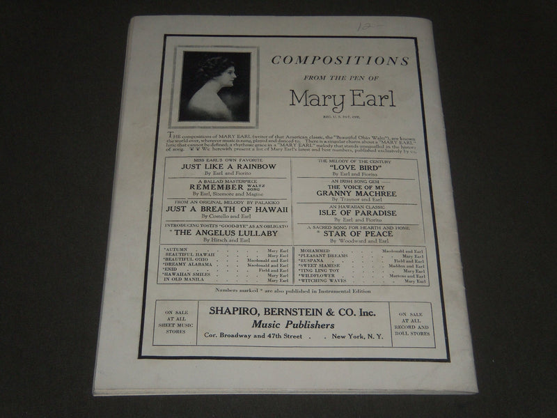1922 THE GEM DANCE FOLIO SONG BOOK - BROADWAY'S MUSICAL COMEDY - J 2420