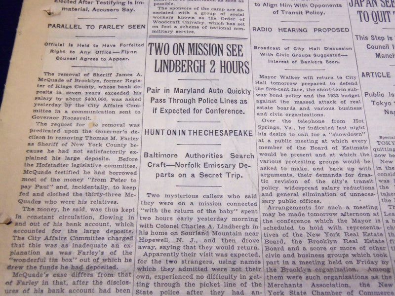 1932 MARCH 27 NEW YORK TIMES - TWO ON MISSION SEE LINDBERGH - NT 4093