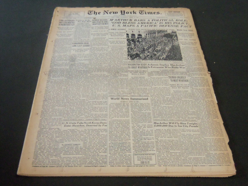 1951 APRIL 19 NEW YORK TIMES - M'ARTHUR BARS A POLITICAL ROLE - NT 5842