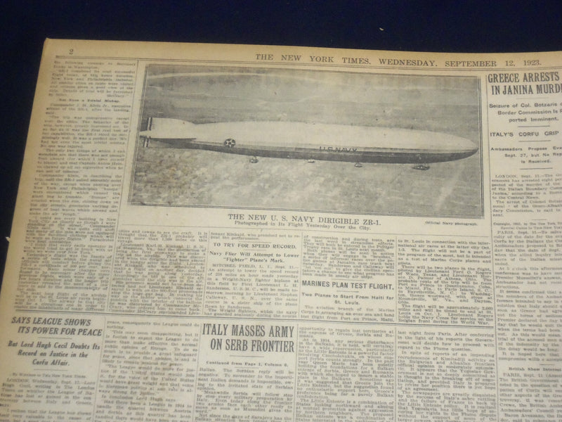 1923 SEP 12 NEW YORK TIMES - ZR-1 ENCIRCLES CITY IN 12 HOUR FIGHT - NT 9356