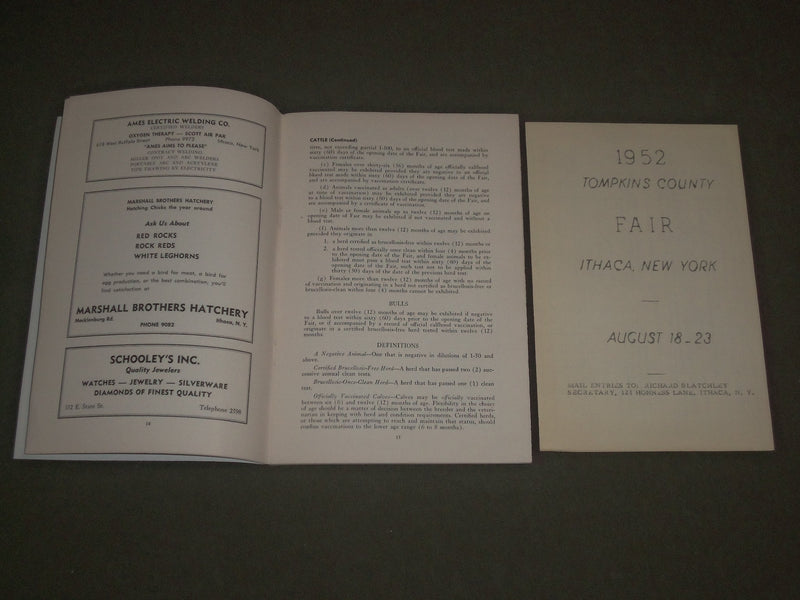 1952 AUGUST TOMPKINS COUNTY FAIR PROGRAM - ITHACA NEW YORK - J 2627