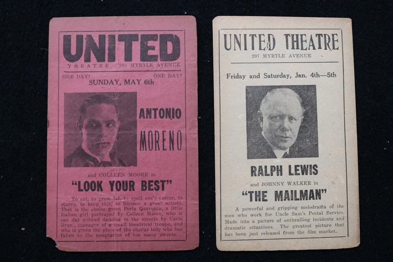 1920'S UNITED THEATRE MOVIE LISTINGS - LOT OF 3 - BROOKLYN, NEW YORK - K 2869