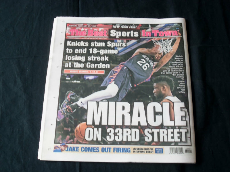 2019 FEBRUARY 25 NEW YORK POST NEWSPAPER - KNICKS END 18 GAME HOME LOSING STREAK