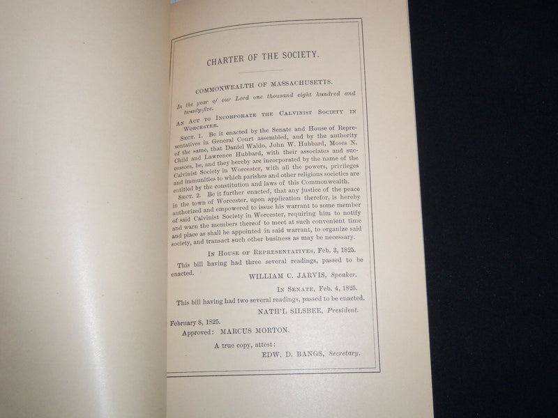 1880 THE CENTRAL SOCIETY IN WORCESTER BOOKLET - HISTORICAL SKETCH - J 8810