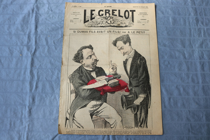 1872 JULY 28 LE GRELOT NEWSPAPER - SI DUMAS FILS AVAIT UN FILS- FRENCH - NP 8593