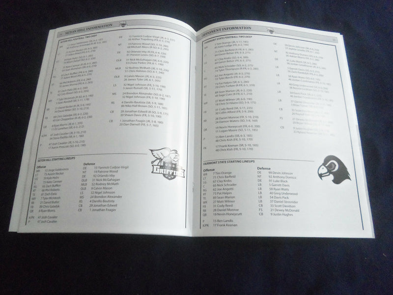2011 OCT 22 FOOTBALL PROGRAM - SETON HALL UNIV VS FAIRMONT STATE UNIV - SP 1217E