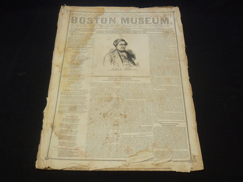 1850 JULY 27 BOSTON MUSEUM NEWSPAPER MILLARD FILLMORE - 13TH PRESIDENT - NP 9056