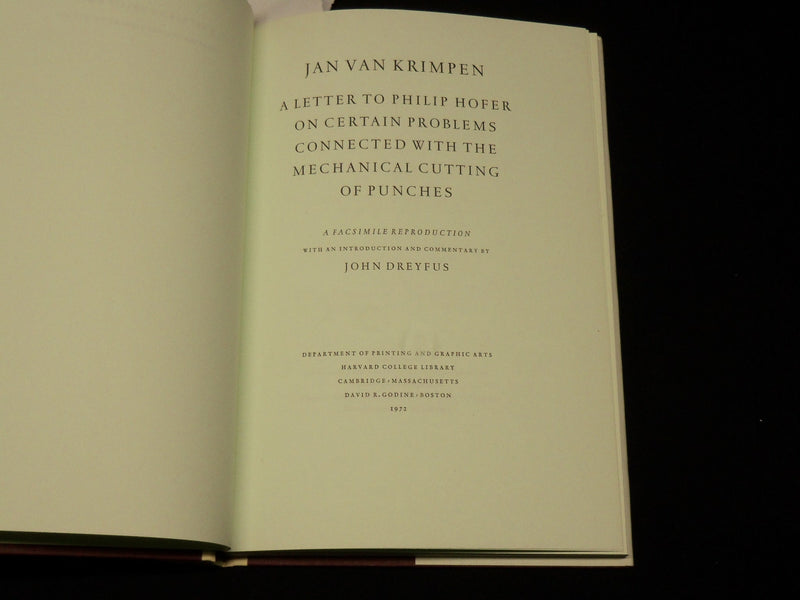 1972 A LETTER TO PHILIP HOFER HARDCOVER BOOK BY JAN VAN KRIMPEN - KD 6378