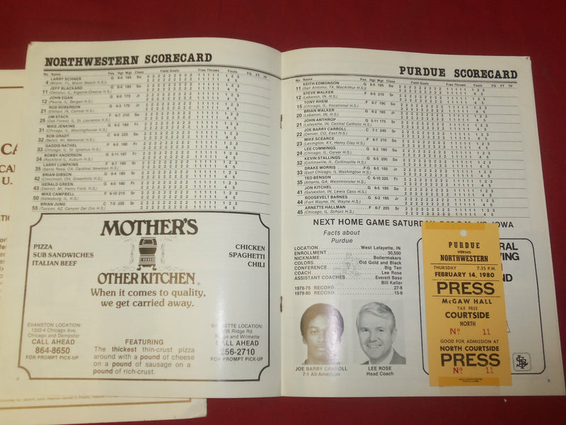 1979-1980 SHOWTIME PURDUE COLLEGE BASKETBALL PROGRAM-MCGAW HALL-LOT OF 2- J 4244