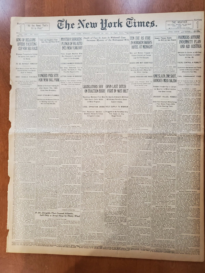 1921 JANUARY 30 NEW YORK TIMES- N.Y. YANKEES PICK SITE FOR NEW BALLPARK- NT 8097