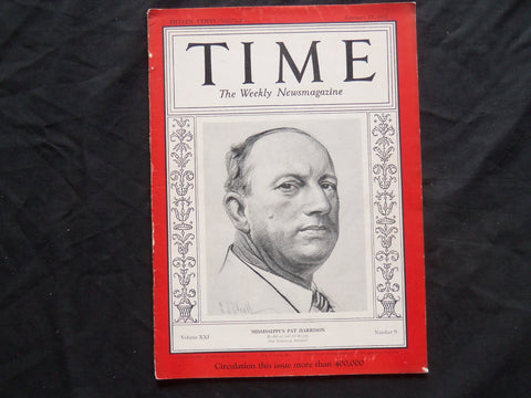 1933 FEBRUARY 27 TIME MAGAZINE - MISSISSIPPI'S SENATOR PAT HARRISON - T 360