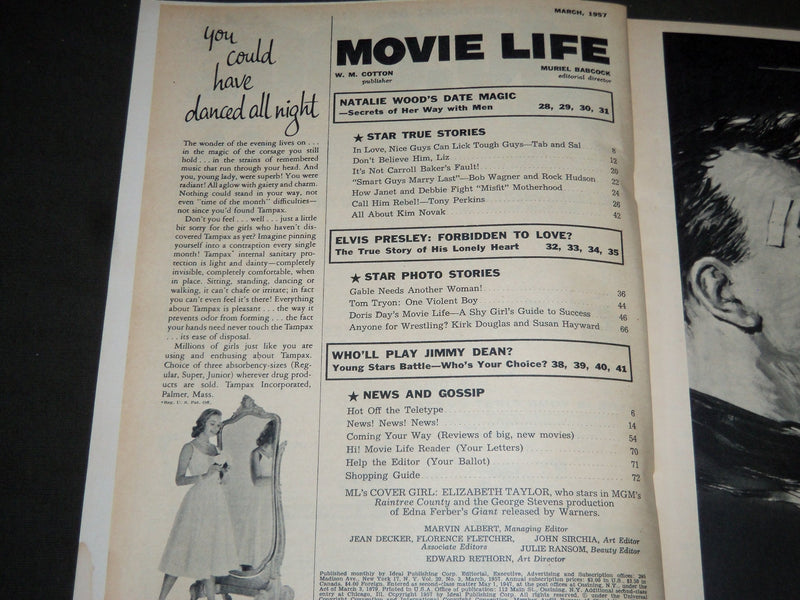 1957 MARCH MOVIE LIFE MAGAZINE - ELIZABETH TAYLOR COVER - ST 4991