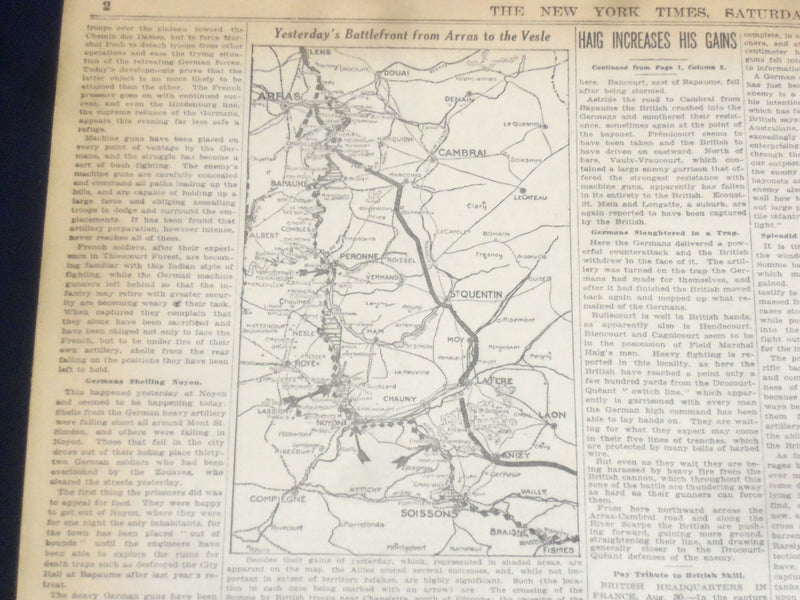 1918 AUGUST 31 NEW YORK TIMES - FRENCH TAKE HILL NEAR NOYON - NT 9195