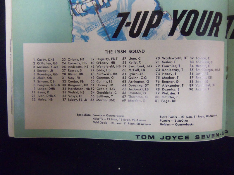 1965 NOVEMBER 13 NORTH CAROLINA VS. NOTRE DAME FOOTBALL PROGRAM - J 2141
