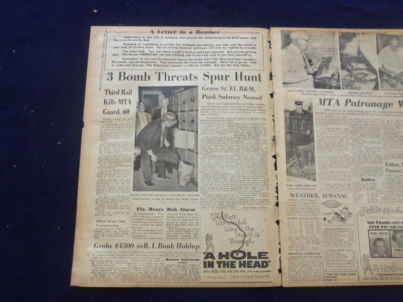 1959 JUNE 12 BOSTON AMERICAN NEWSPAPER - NEW BOMB SCARE AT SO. STATION - NP 6232